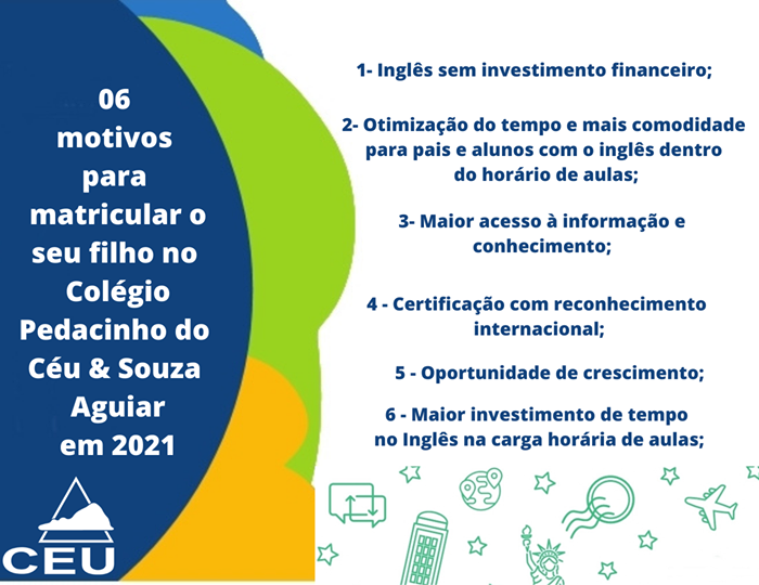 06 motivos para matricular o seu filho no Colégio Pedacinho do Céu & Souza Aguiar em 2021.